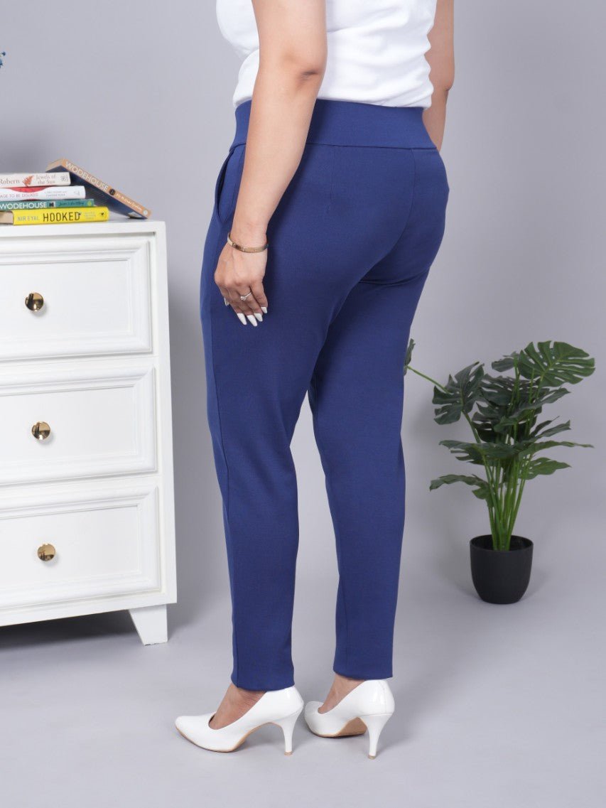 Navy stretchable biowash USA HQ cotton premium jegging pant with pockets & superior elastic belt. - Milano jegging pants with pcoket