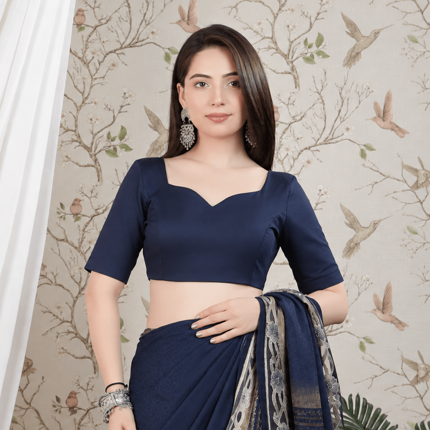Navy sweetheart neck cotton blouse made from premium cotton -Blouse