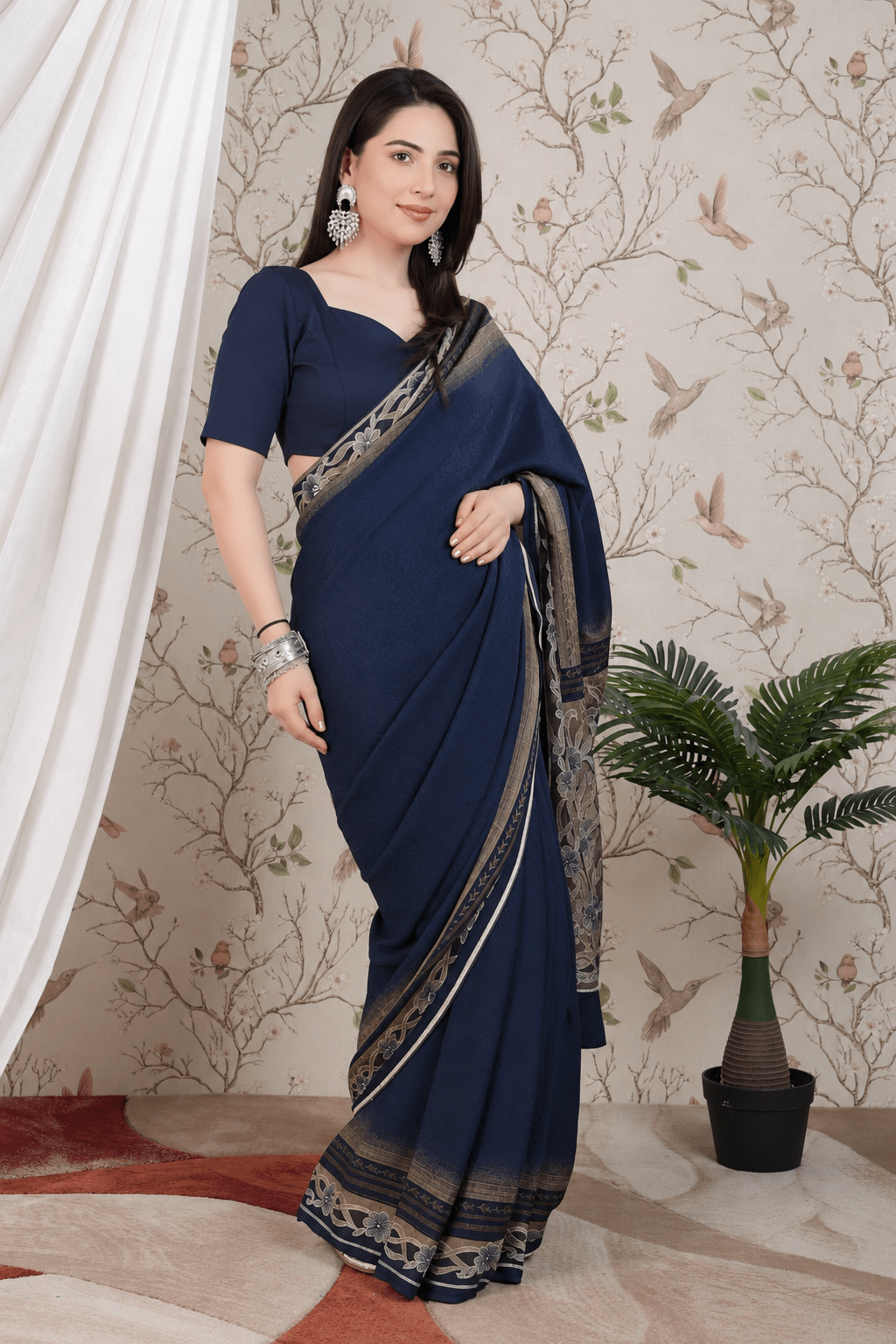Navy sweetheart neck cotton blouse made from premium cotton -Blouse