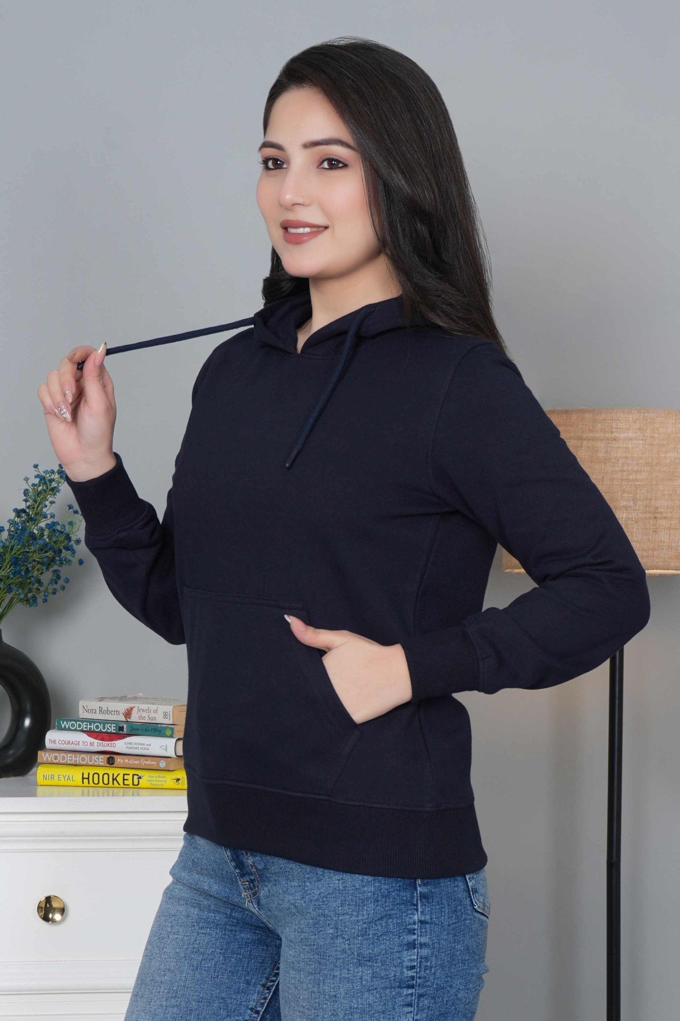 Navy winter warm hoodies without zip with ultimate comfort - Winter hoodies