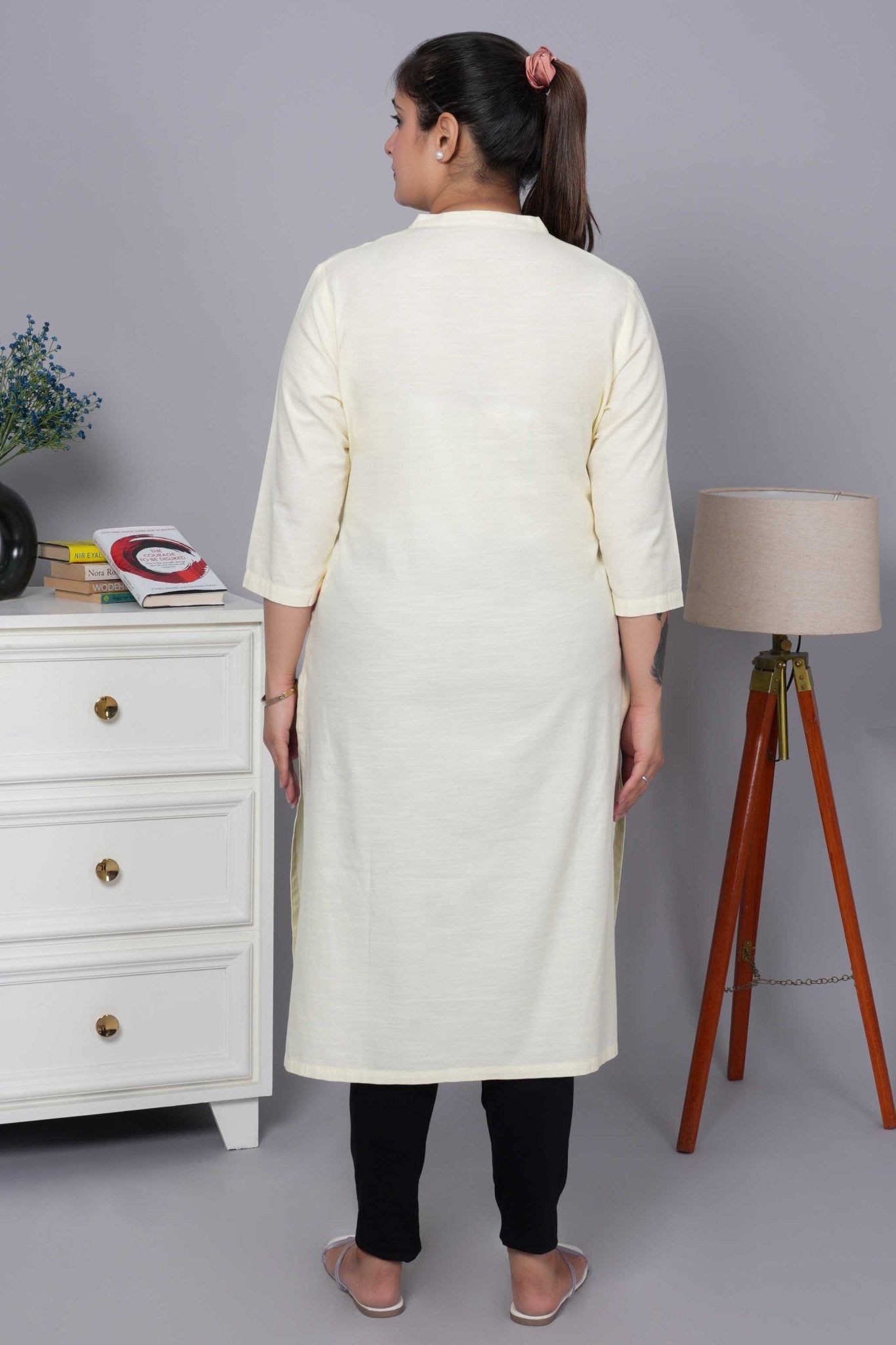 Off White 100% Premium Cotton Long Kurta - Long kurta