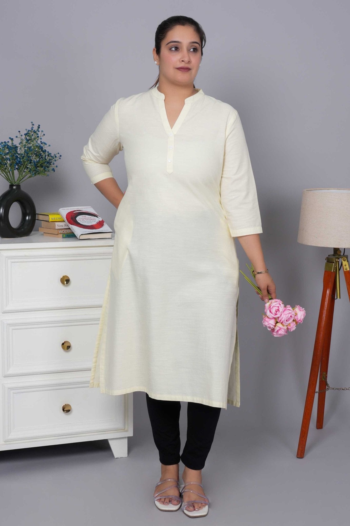 Off White 100% Premium Cotton Long Kurta - Long kurta