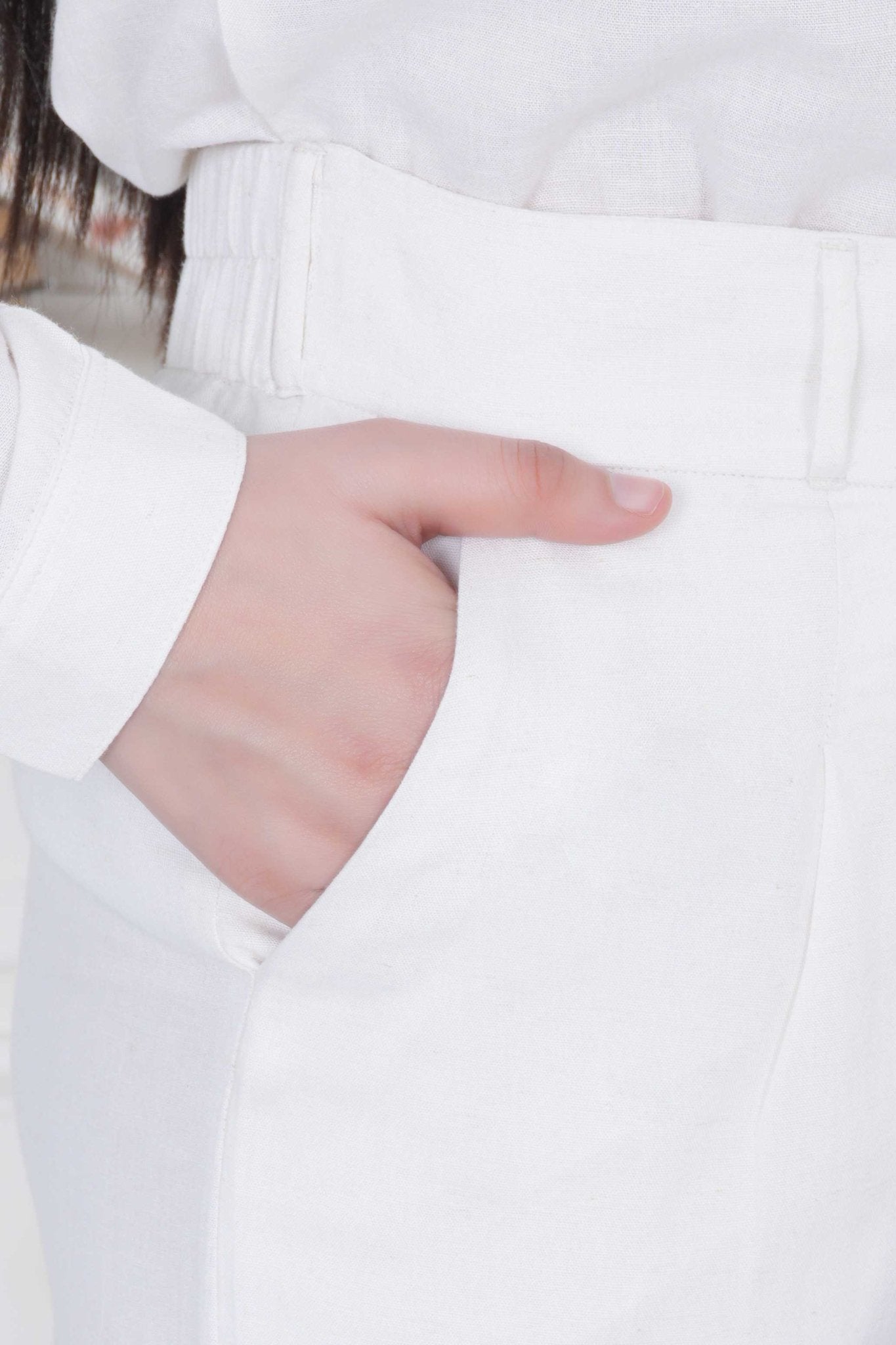 Off white cotton linen straight fit pant - Linen straight pants