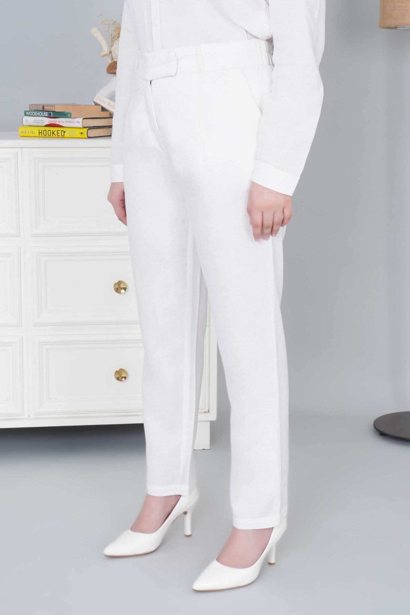 Off white cotton linen straight fit pant - Linen straight pants