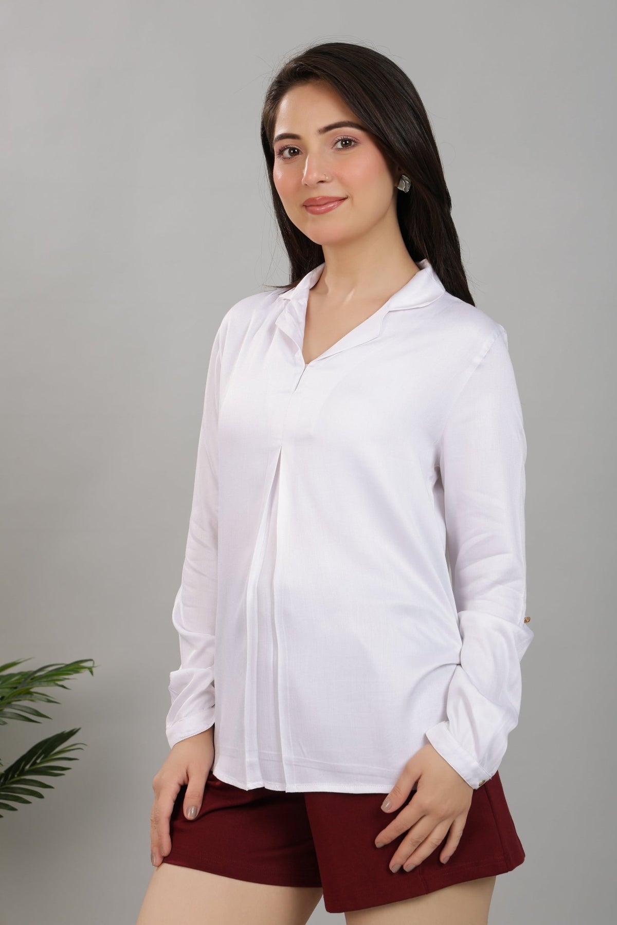 Off white lapel collar satin top -satin shirt