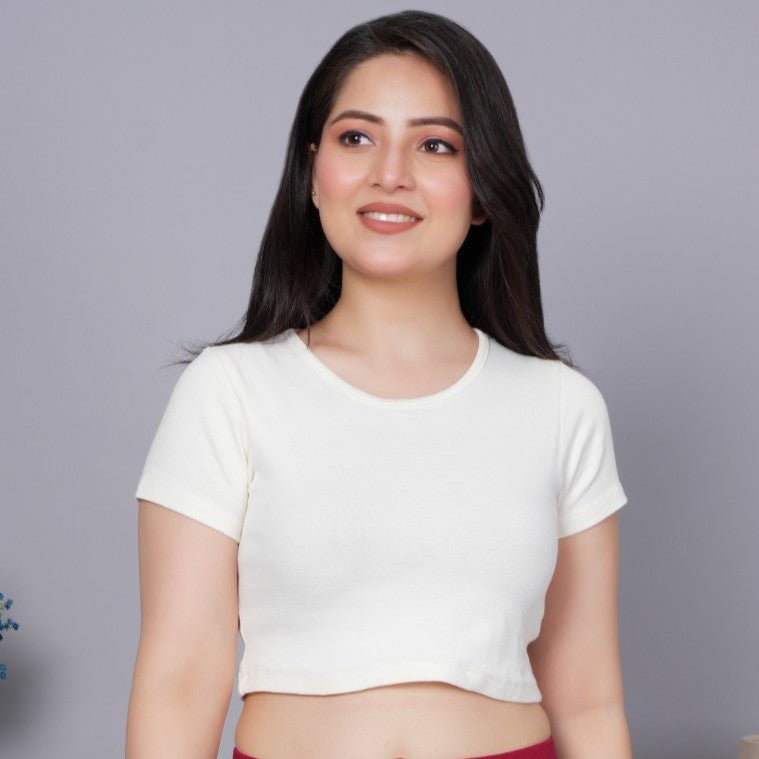 Off White Rib Crop T Shirt 100% USA HQ Cotton, 280 GSM non transparent  fabric