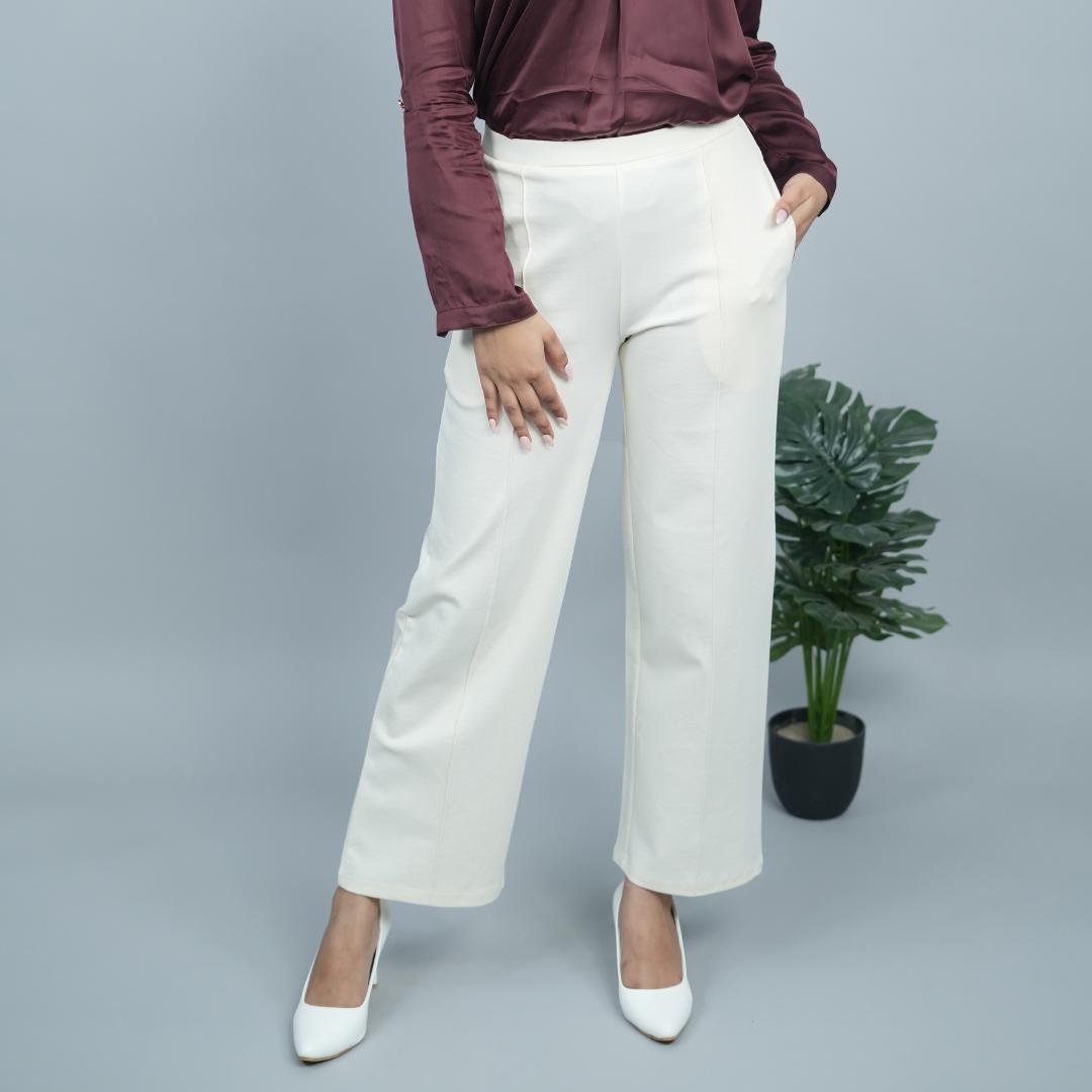 Off White Flared Regular Fit Women's Cotton Blend Track Pants By Being Human Clothing