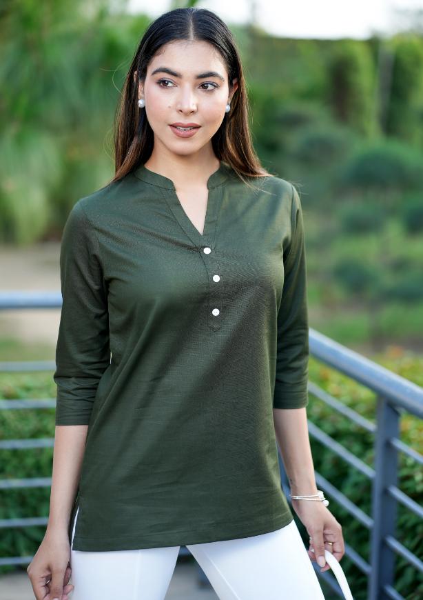 Olive 100% Cotton Short Kurti - Short kurta