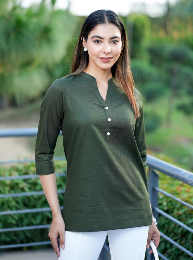 Olive 100% Cotton Short Kurti - Short kurta