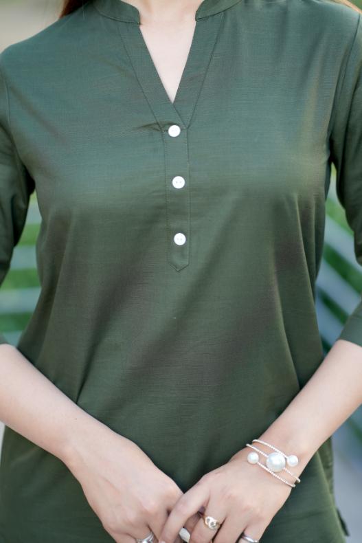 Olive 100% Cotton Short Kurti - Short kurta