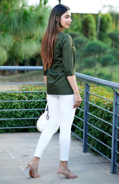 Olive 100% Cotton Short Kurti - Short kurta