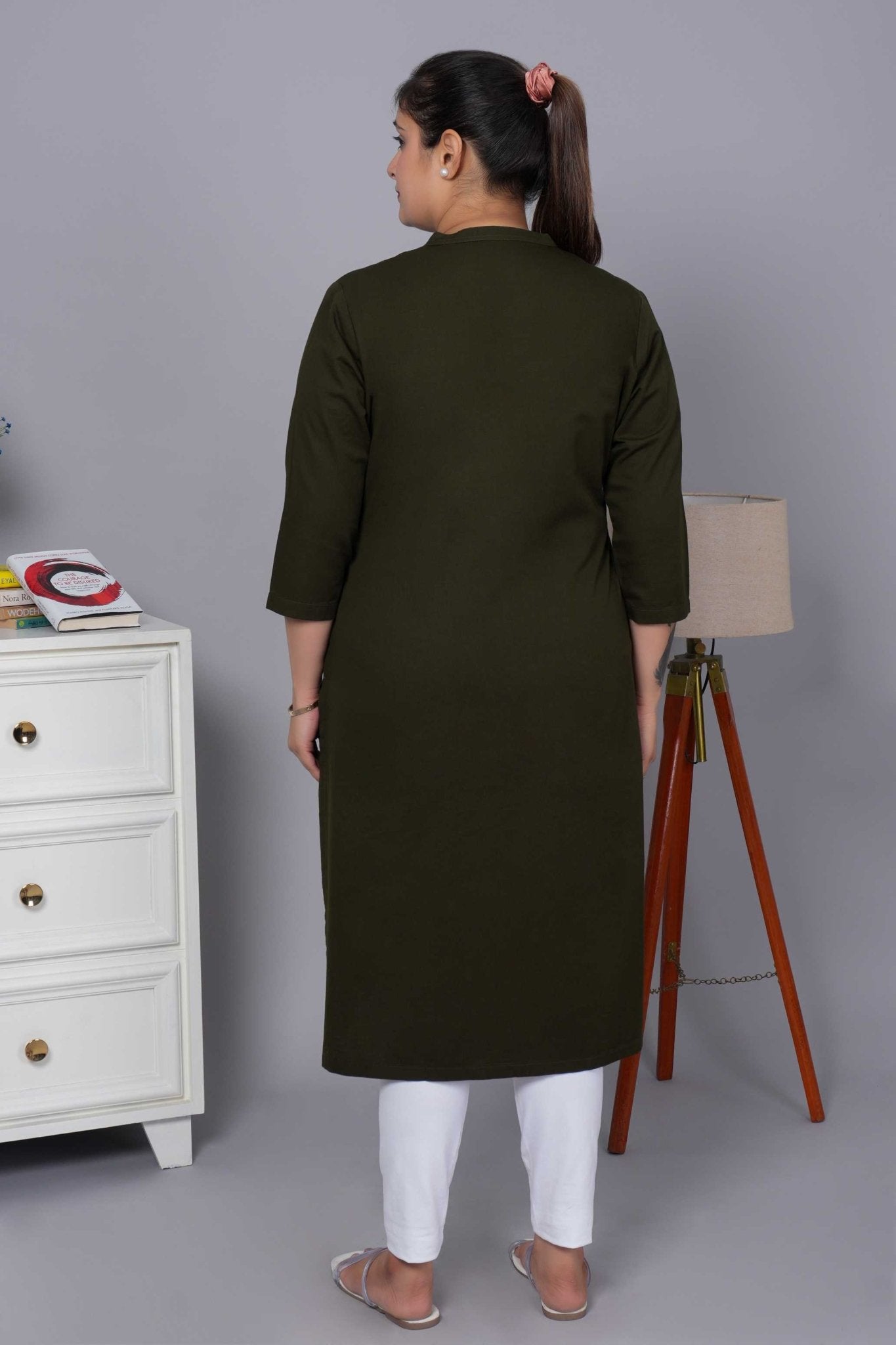 Olive 100% Premium Cotton Long Kurta - Long kurta