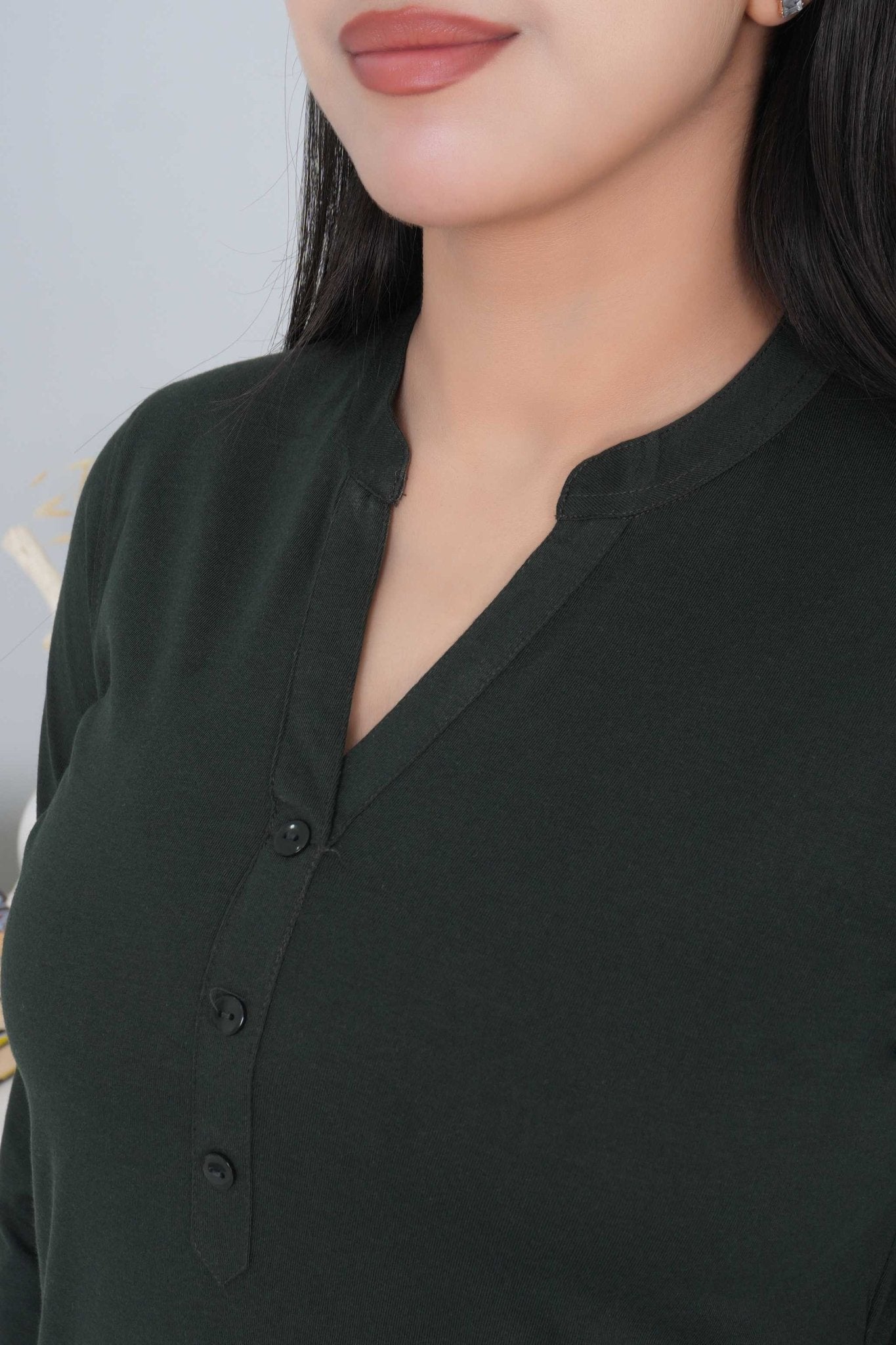 Olive cotton kurti tshirt with pockets - Kurti tshirt