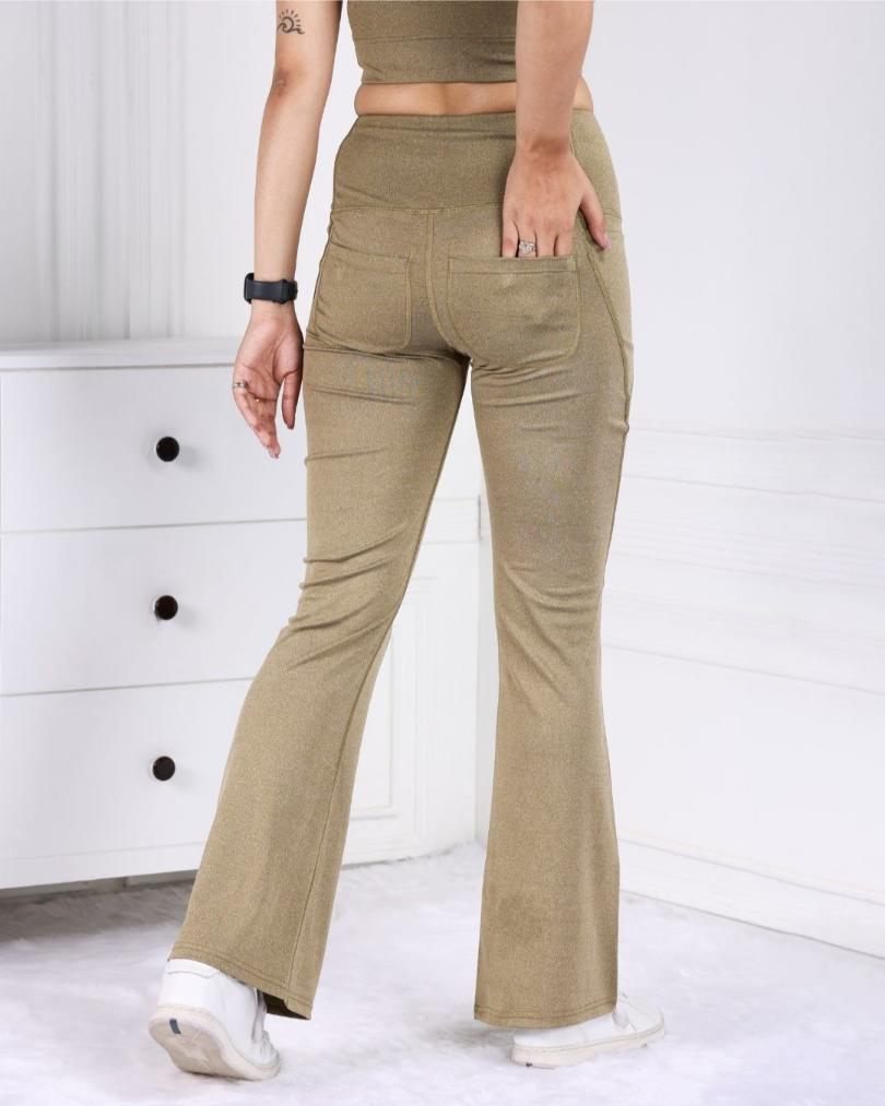Olive Melange Active Flare Pants - Active melange flare pants