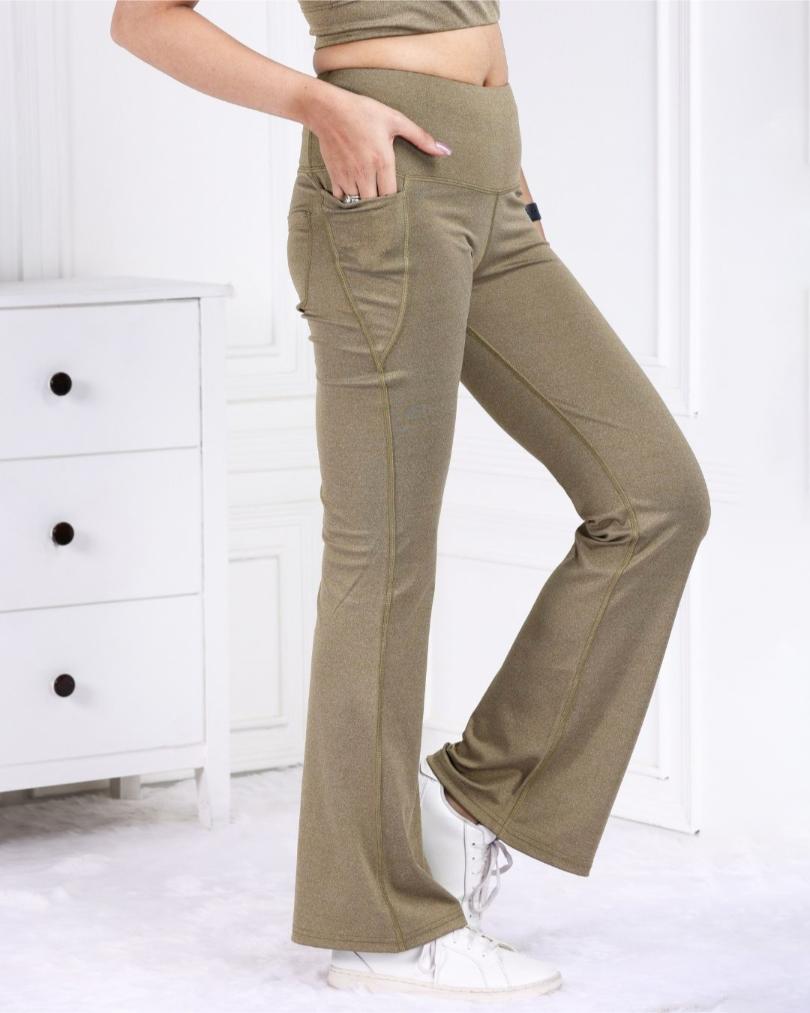 Olive Melange Active Flare Pants - Active melange flare pants
