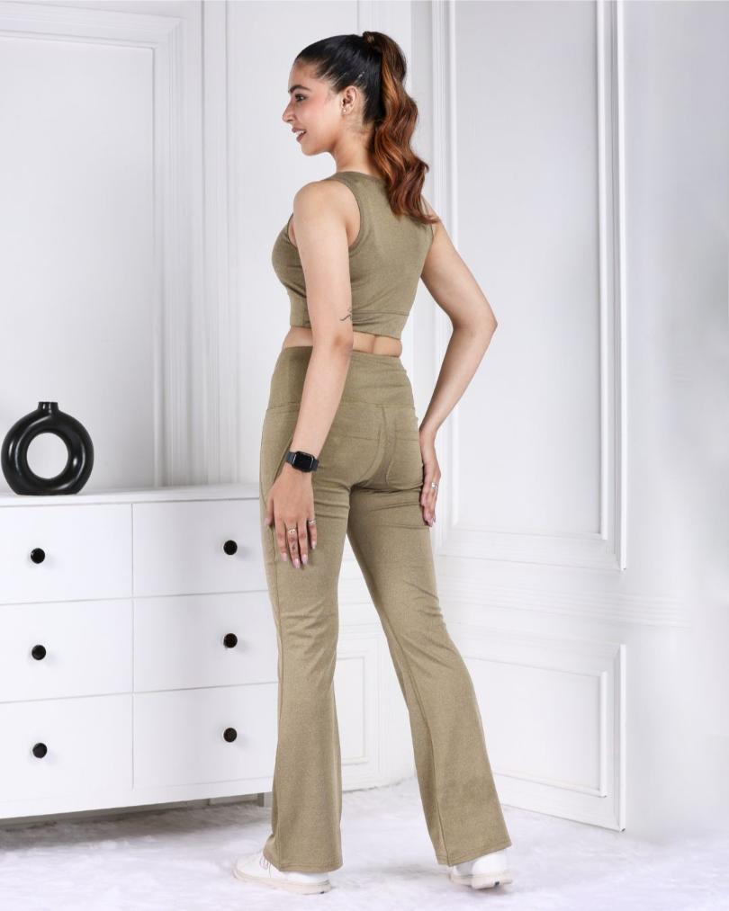 Olive Melange Active Flare Pants - Active melange flare pants