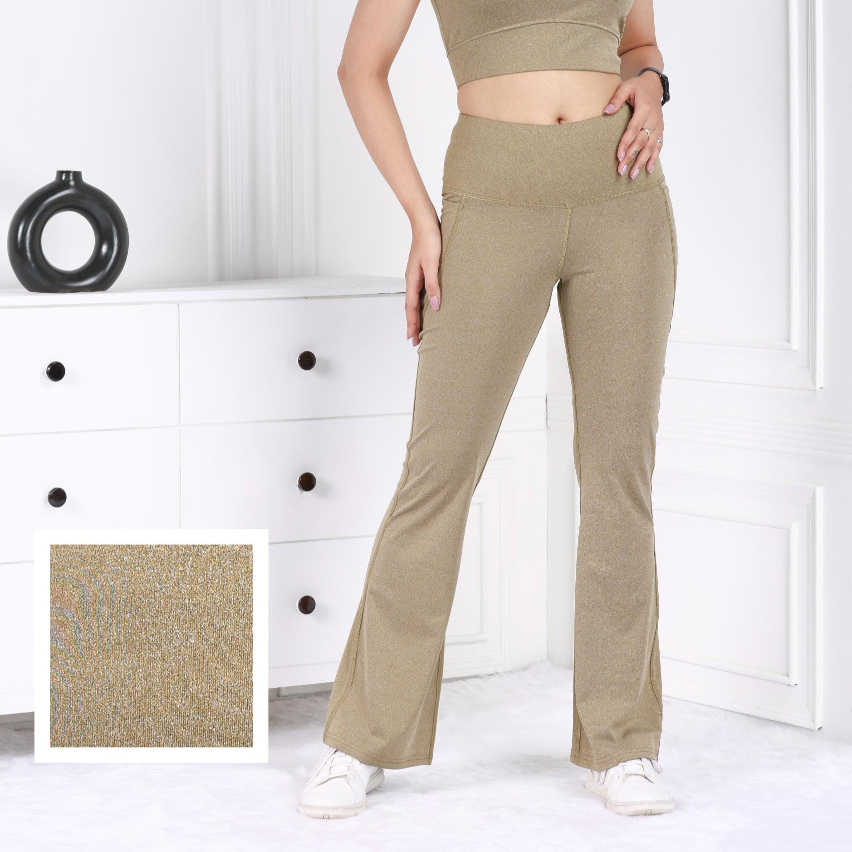 Olive Melange Active Flare Pants - Active melange flare pants