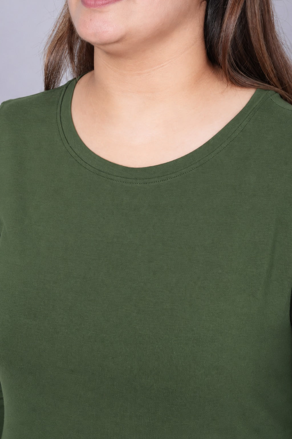 Olive Round Neck Cotton Lycra 3/4 Sleeve T Shirt -Cotton t shirt
