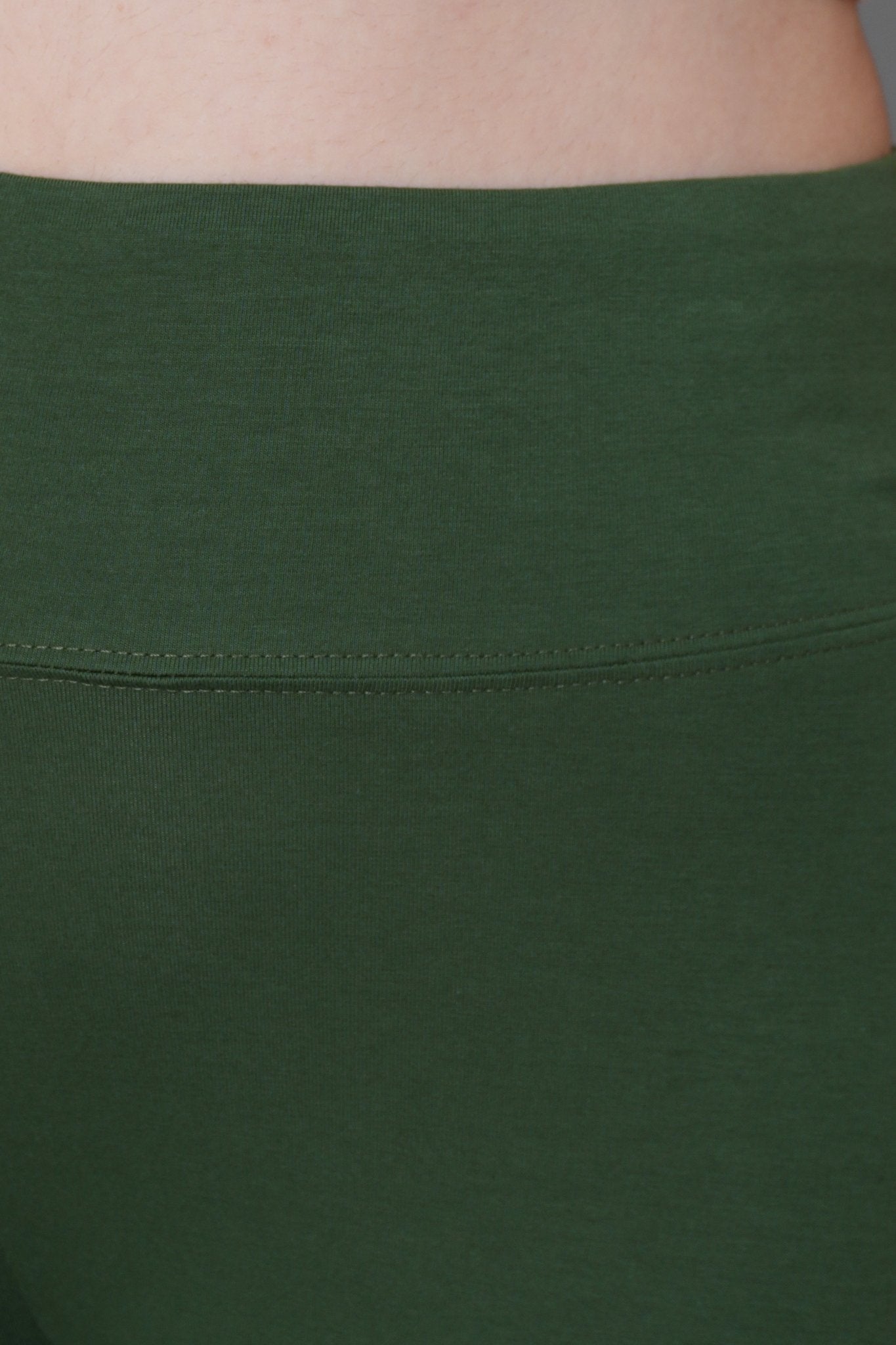 Olive stretchable biowash cotton lycra flare legging with superior elastic belt. - Cotton flare