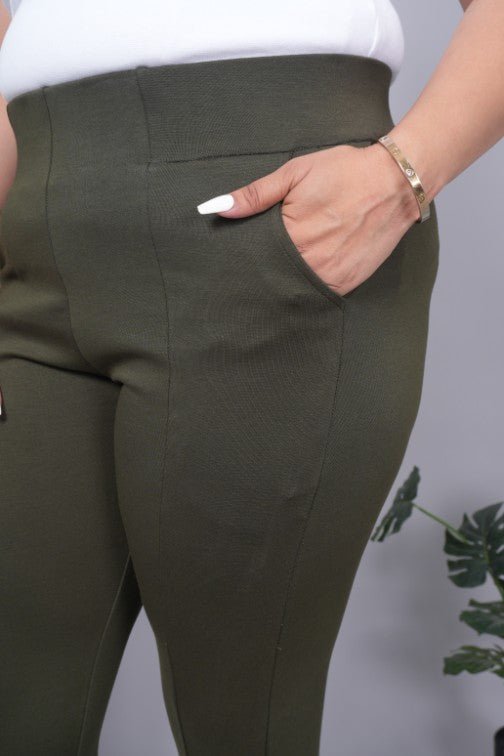 Olive stretchable biowash USA HQ cotton premium jegging pant with pockets & superior elastic belt. - Milano jegging pants with pcoket