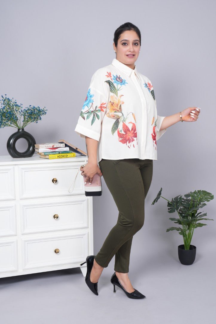 Olive stretchable biowash USA HQ cotton premium jegging pant with pockets & superior elastic belt. - Milano jegging pants with pcoket
