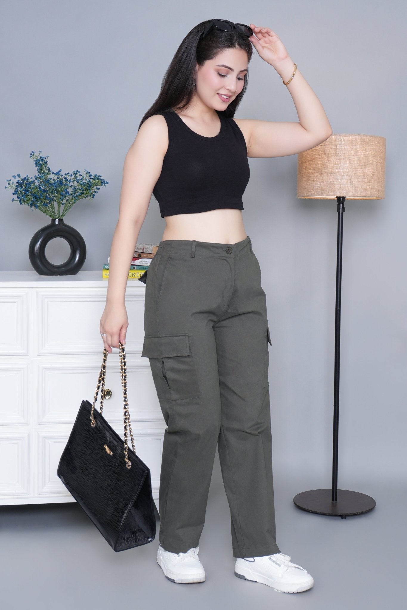 Olive stretchable biowash USA HQ cotton travel cargo pant with superior elastic belt. - Travel Cargo Pants