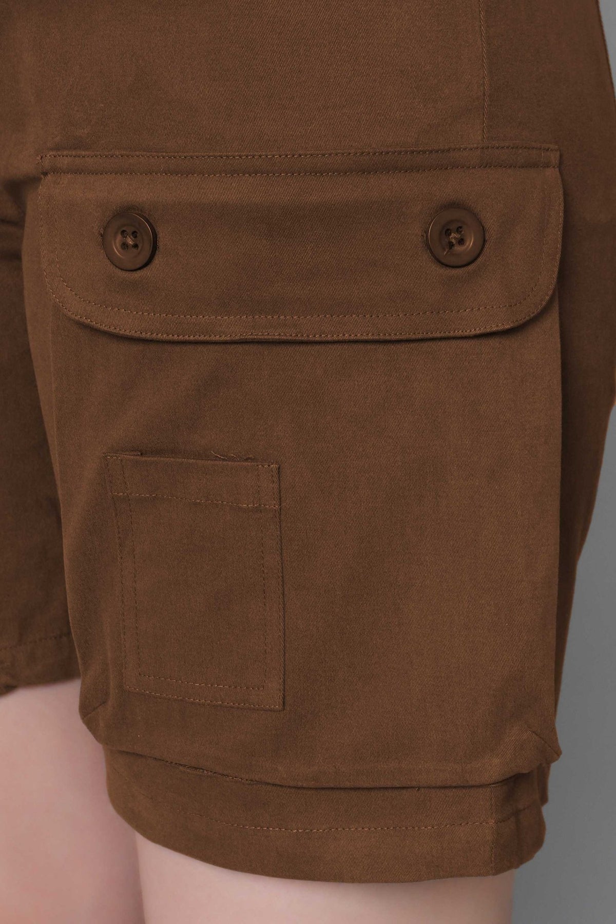 Olive stretchable biowash USA HQ cotton travel shorts with superior elastic belt. -Travel shorts