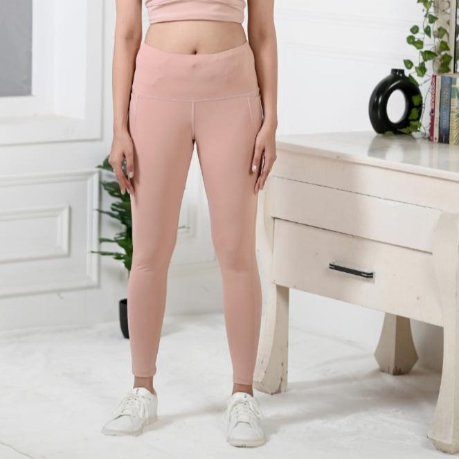 Peach gym tights for women, ankle length sports pants, gym