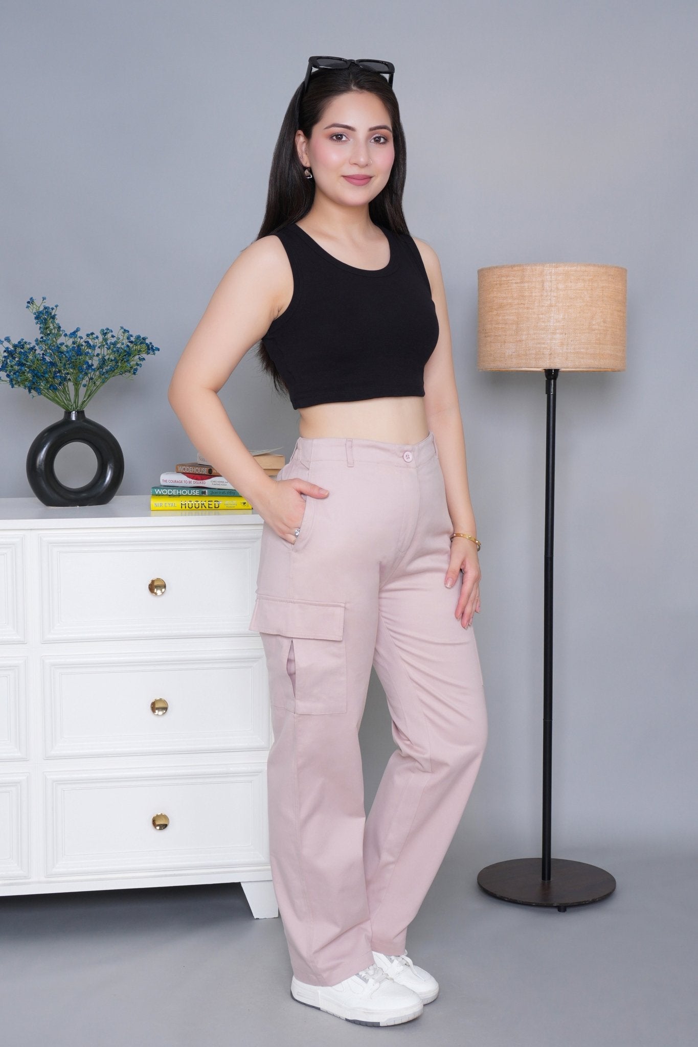 Peach stretchable biowash USA HQ cotton travel cargo pant with superior elastic belt. - Travel Cargo Pants