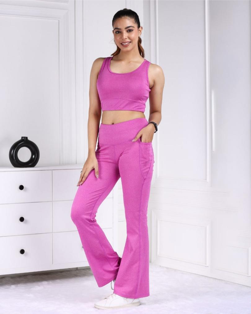 Pink Melange Active Flare Pants - Active melange flare pants