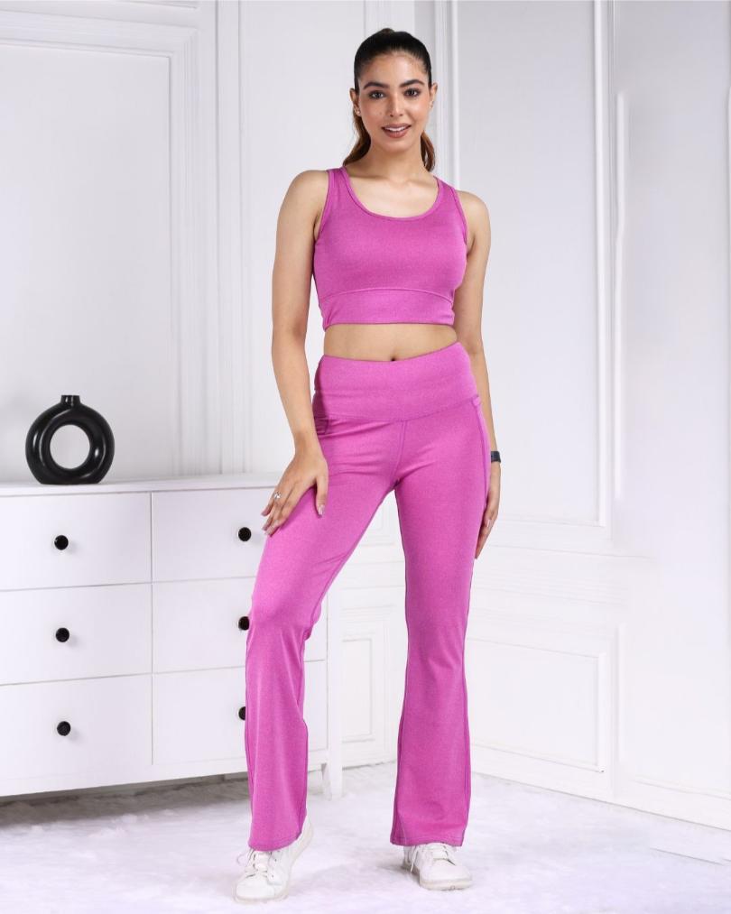 Pink Melange Active Flare Pants - Active melange flare pants