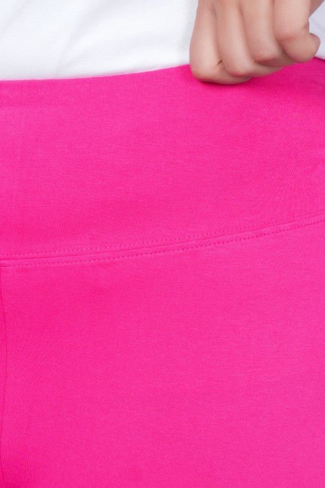 Pink stretchable biowash cotton flare pants with superior elastic belt. - Cotton flare
