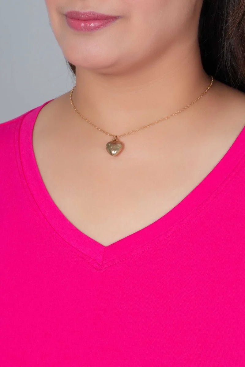 Pink V-neck cotton 3/4 sleeve t-shirt -Full sleeve v neck cotton t shirt
