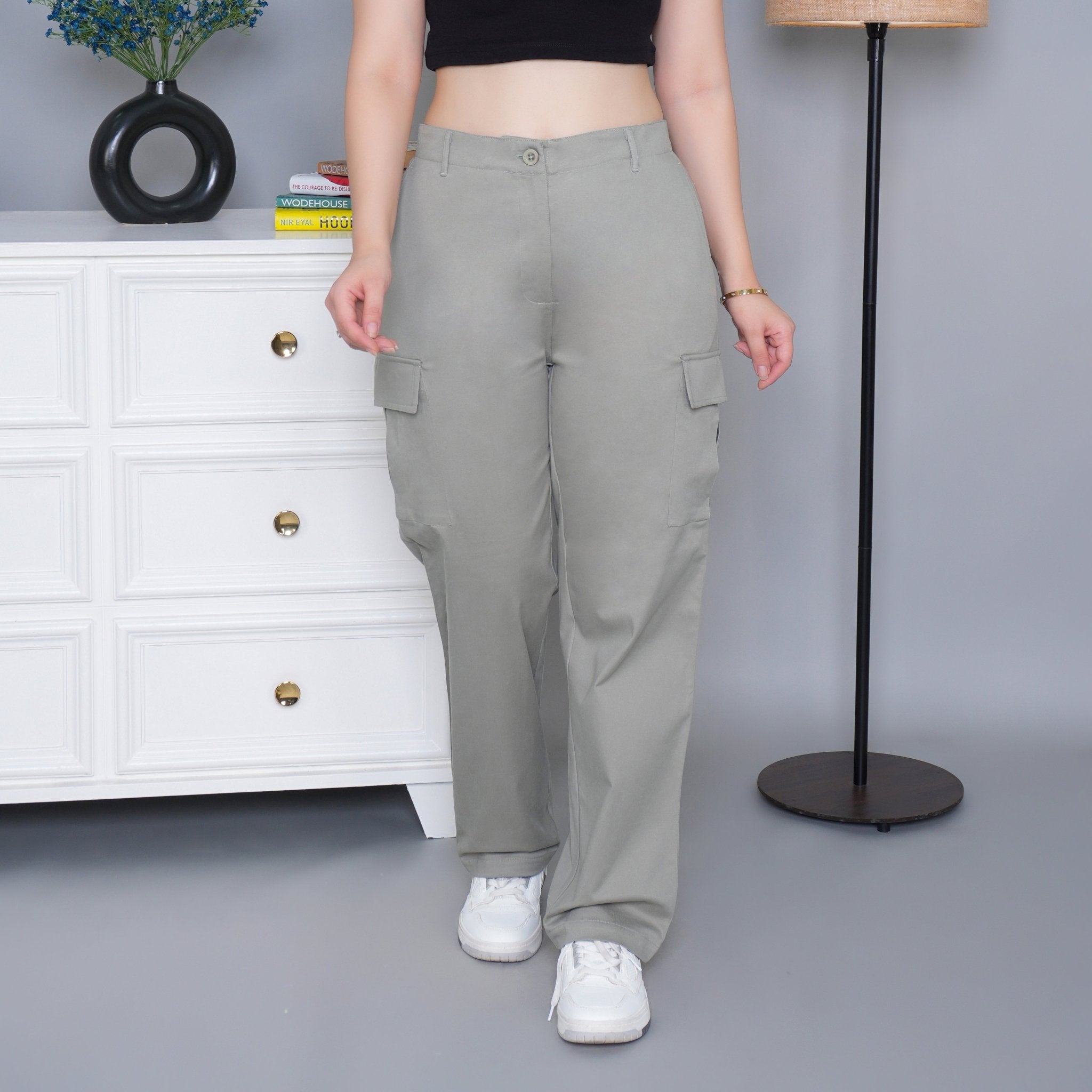 Pistachio stretchable biowash USA HQ cotton travel cargo pant with superior elastic belt. - Travel Cargo Pants