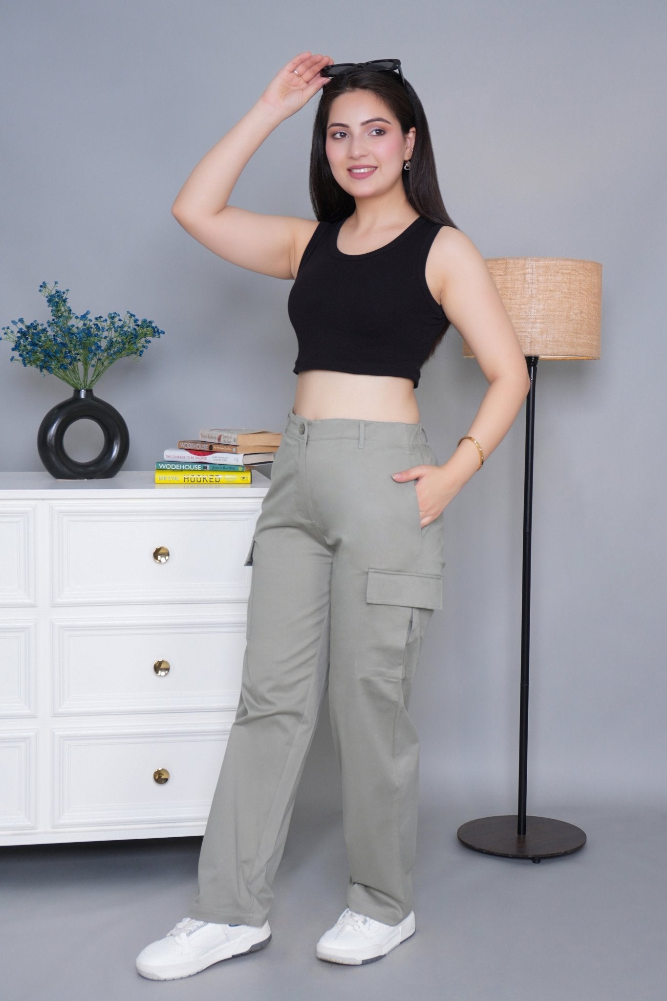 Pistachio stretchable biowash USA HQ cotton travel cargo pant with superior elastic belt. - Travel Cargo Pants