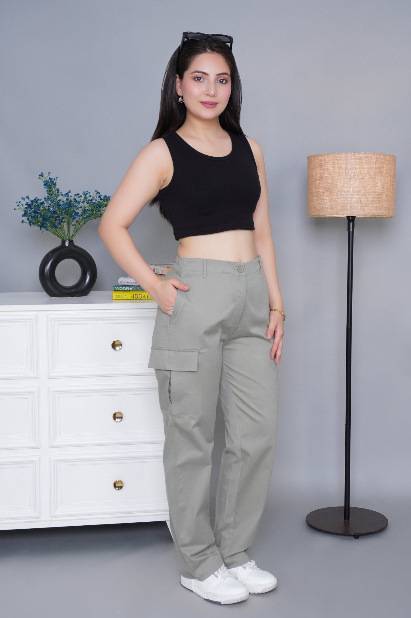 Pistachio stretchable biowash USA HQ cotton travel cargo pant with superior elastic belt. - Travel Cargo Pants