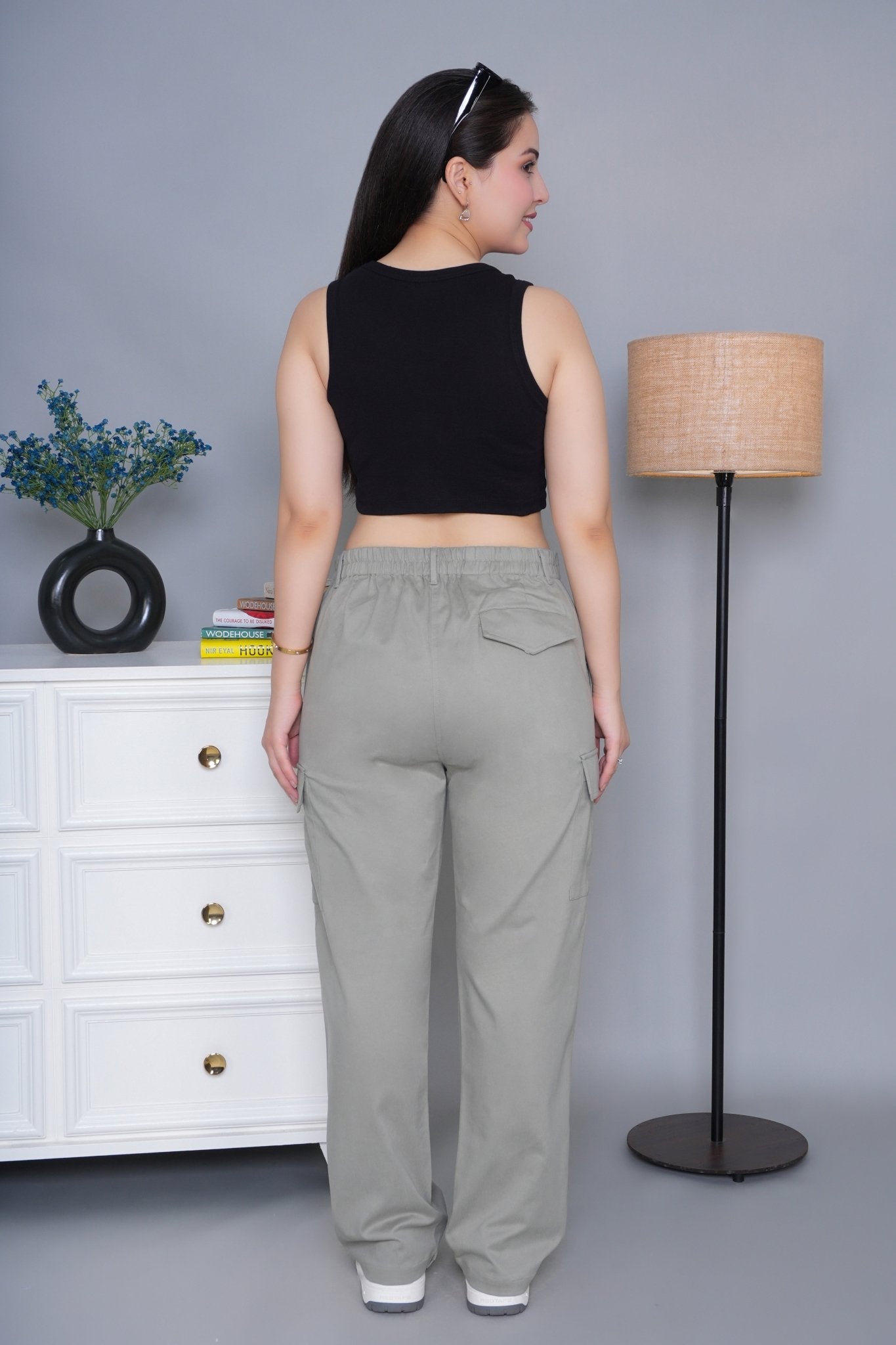 Pistachio stretchable biowash USA HQ cotton travel cargo pant with superior elastic belt. - Travel Cargo Pants