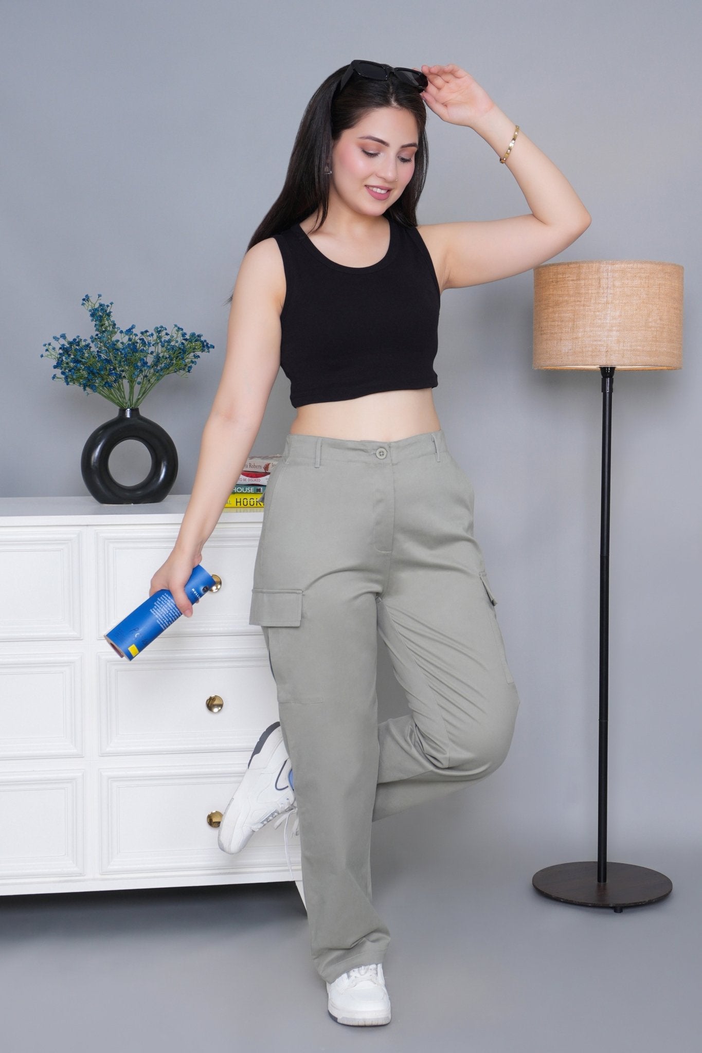 Pistachio stretchable biowash USA HQ cotton travel cargo pant with superior elastic belt. - Travel Cargo Pants