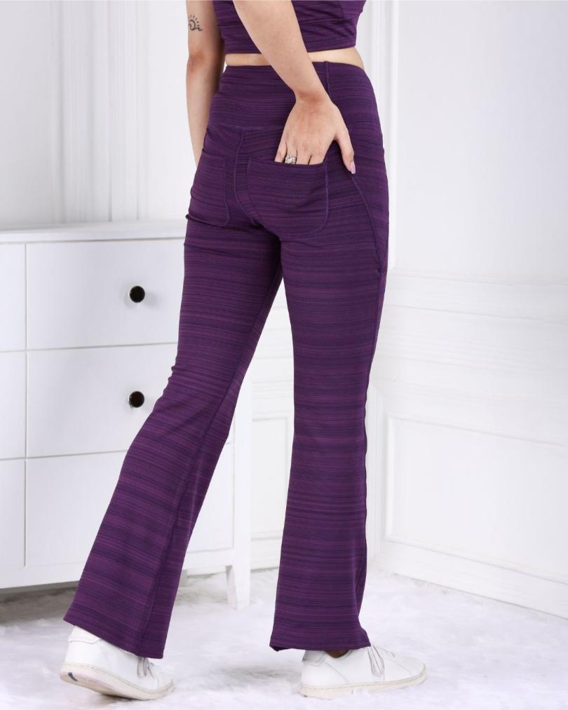 Purple Melange Active Flare Pants - Active melange flare pants