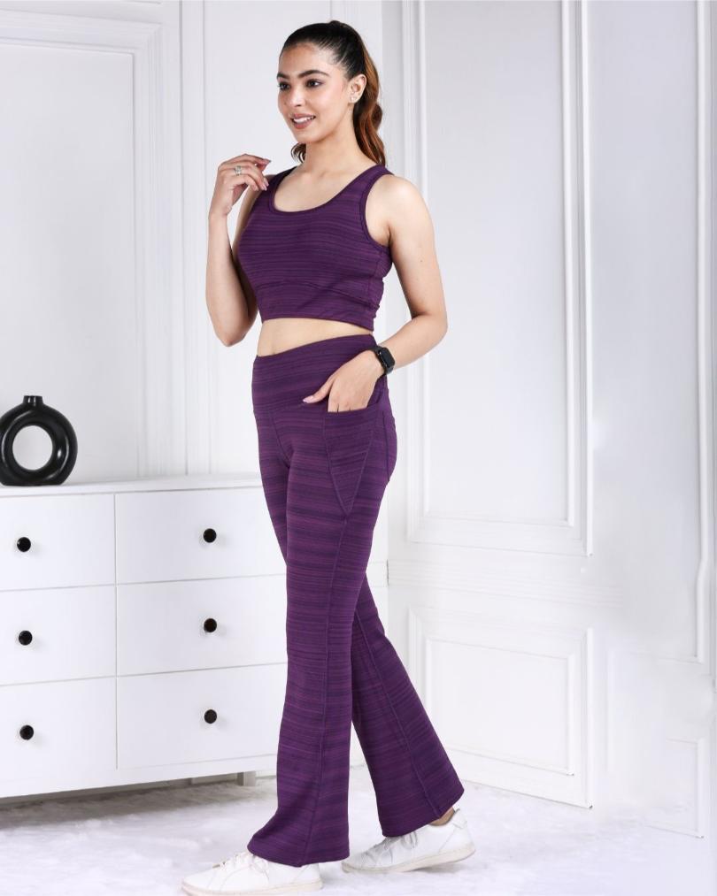 Purple Melange Active Flare Pants - Active melange flare pants
