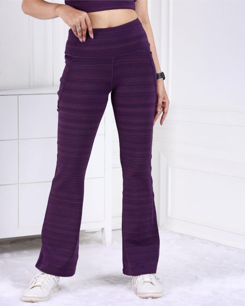 Purple Melange Active Flare Pants - Active melange flare pants