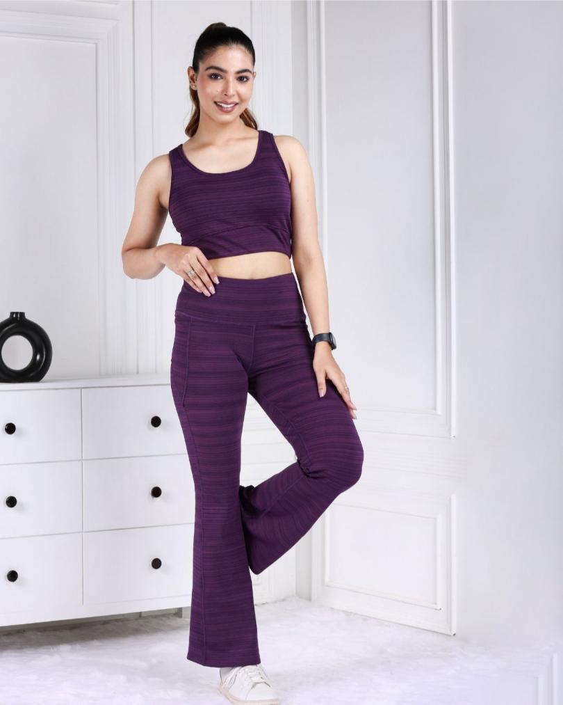 Purple Melange Active Flare Pants - Active melange flare pants