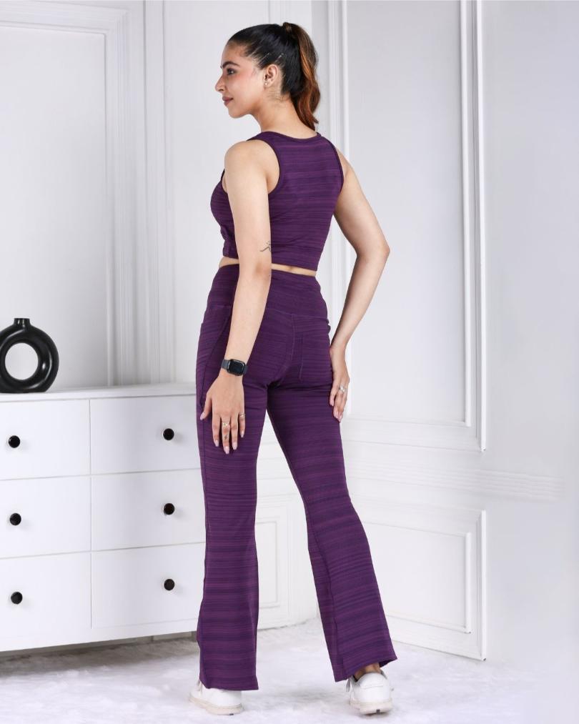 Purple Melange Active Flare Pants - Active melange flare pants