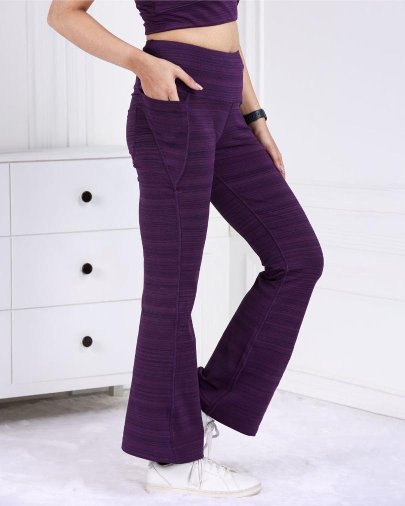 Purple Melange Active Flare Pants - Active melange flare pants