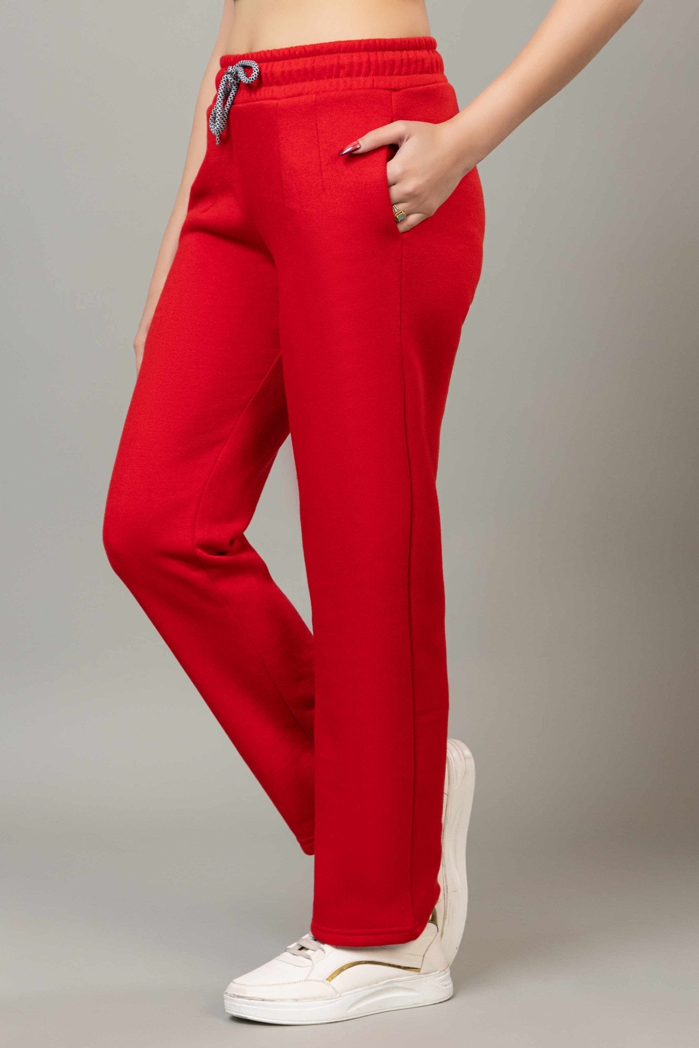 Red winter warm straight fit pants - Winter straight pant