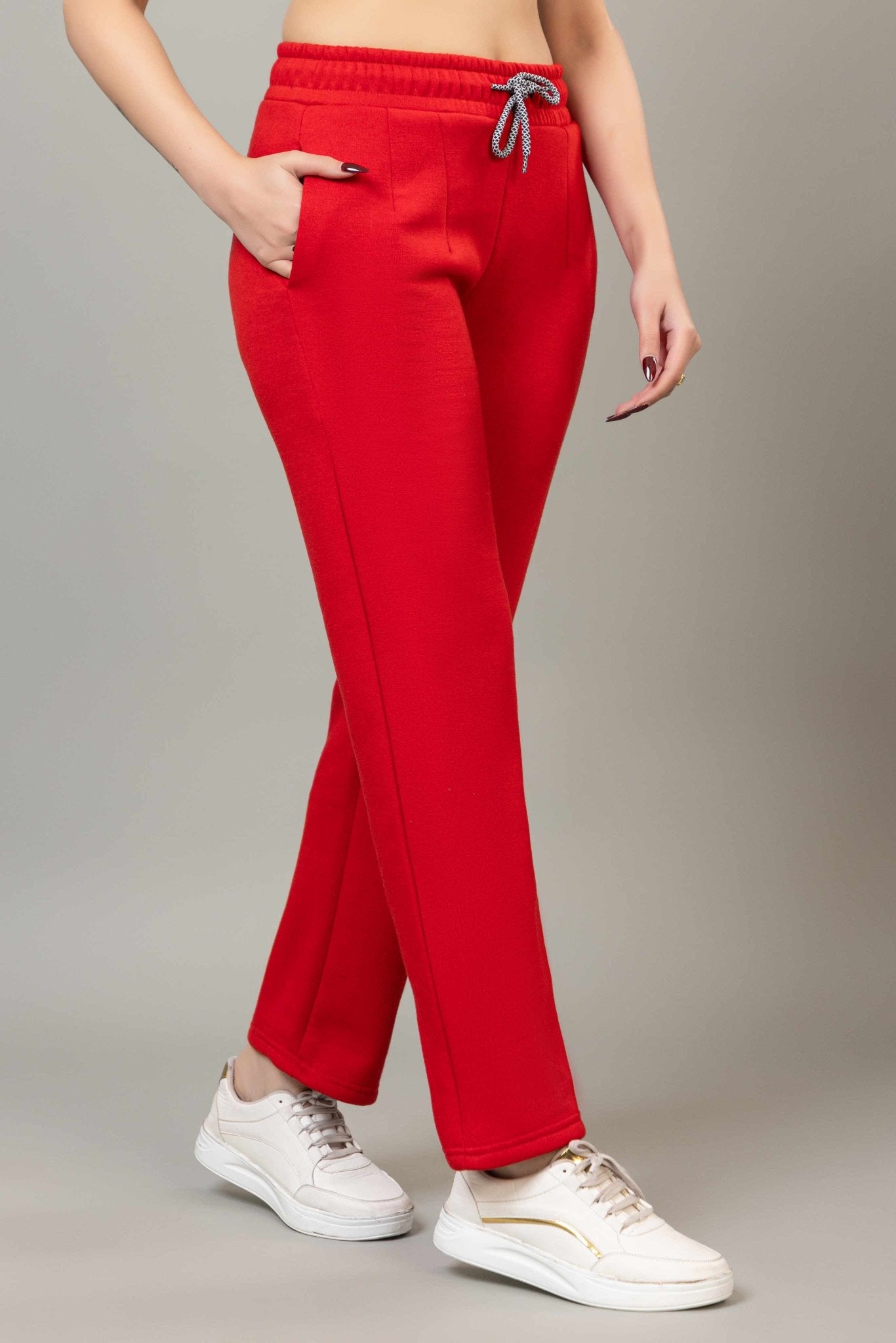 Red winter warm straight fit pants - Winter straight pant