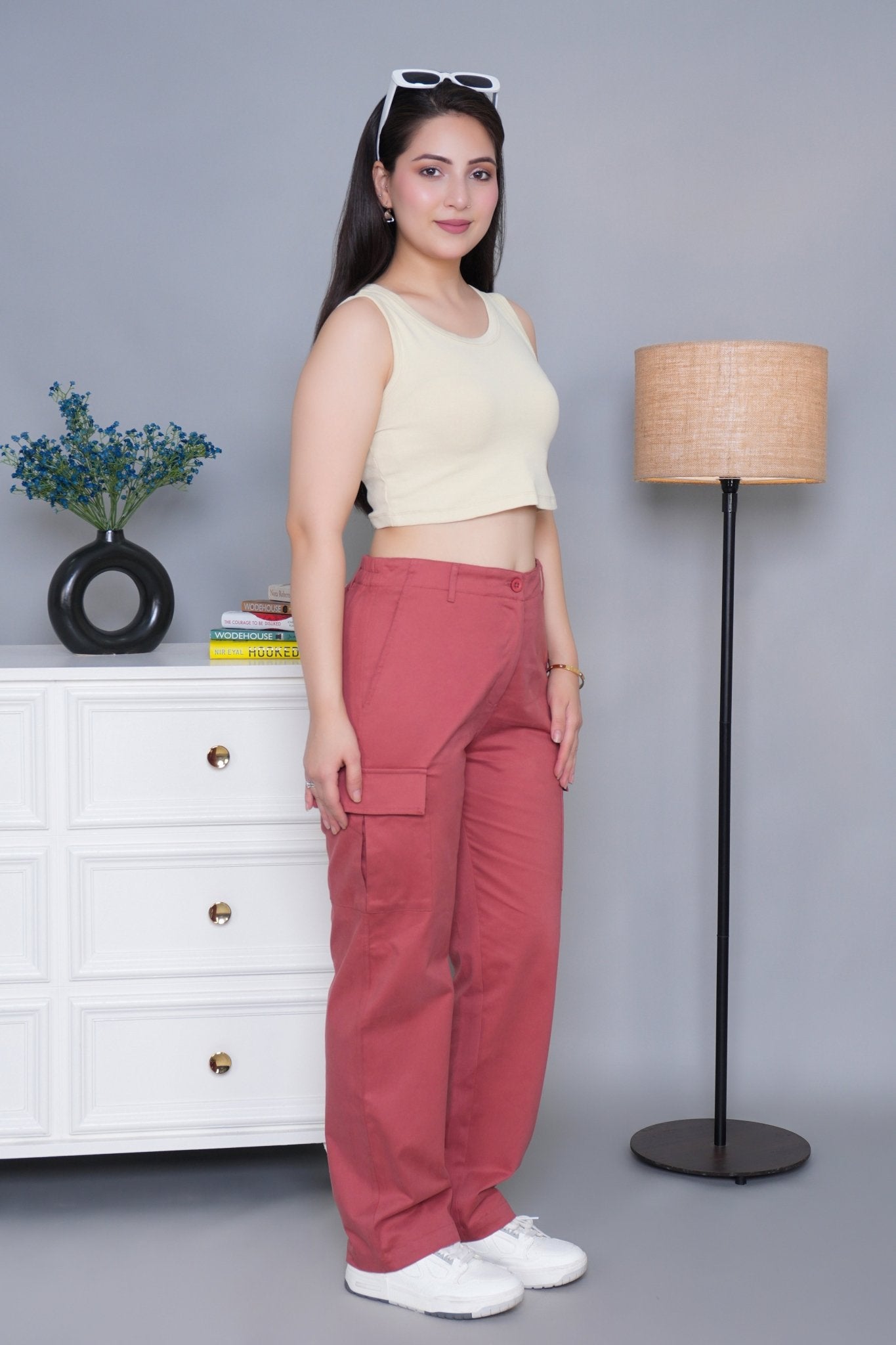 Rose stretchable biowash USA HQ cotton travel cargo pant with superior elastic belt. - Travel Cargo Pants