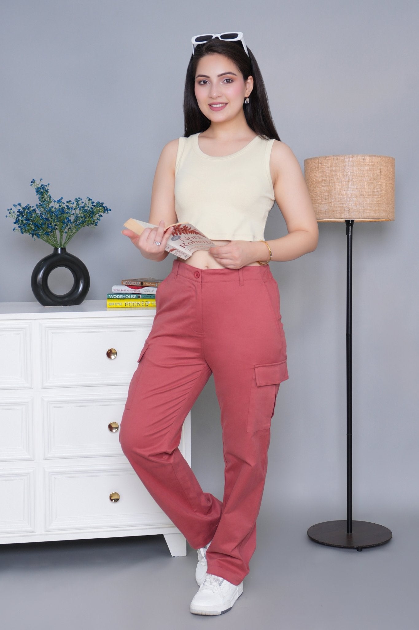 Rose stretchable biowash USA HQ cotton travel cargo pant with superior elastic belt. - Travel Cargo Pants