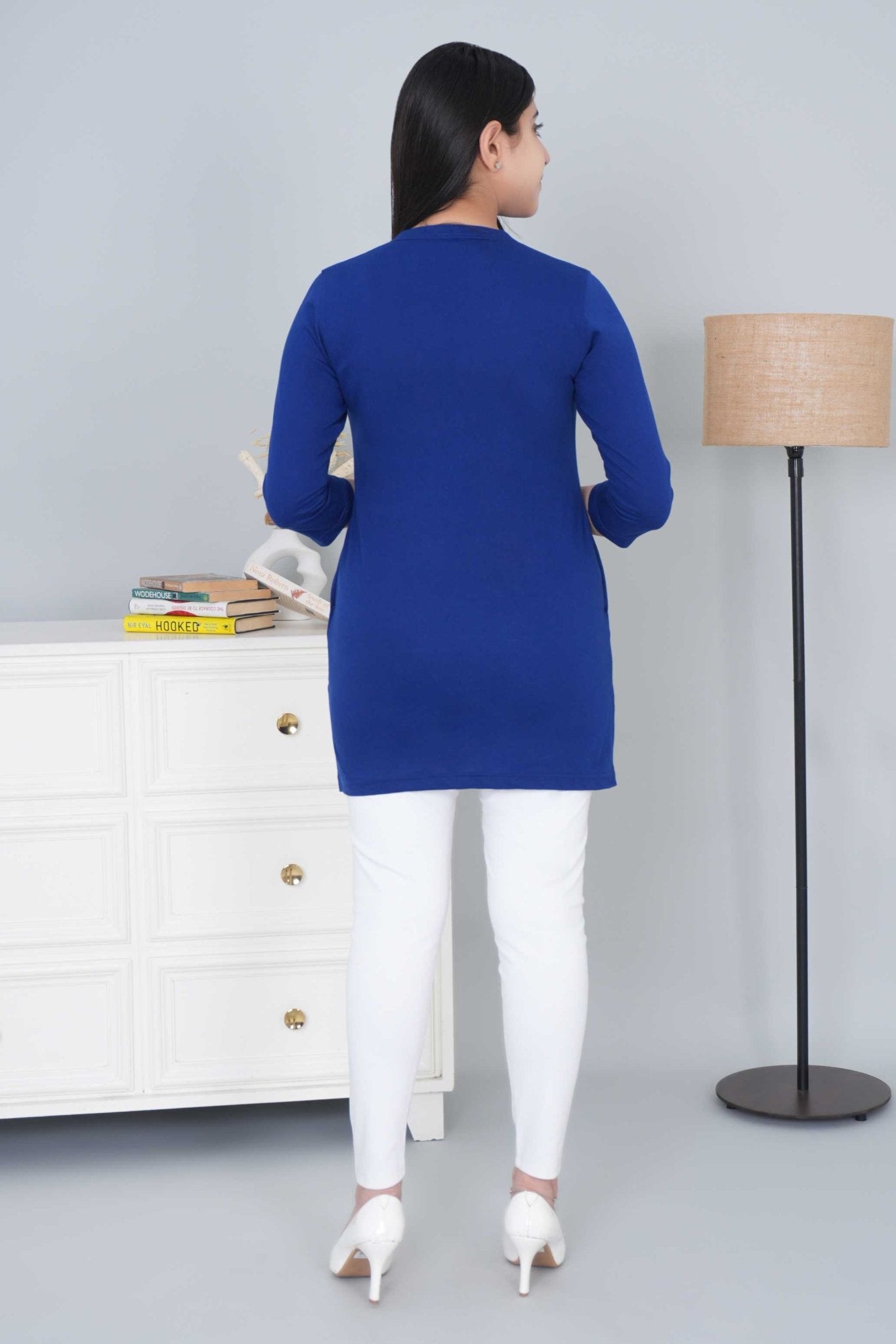 Royal Blue cotton kurti tshirt with pockets - Kurti tshirt