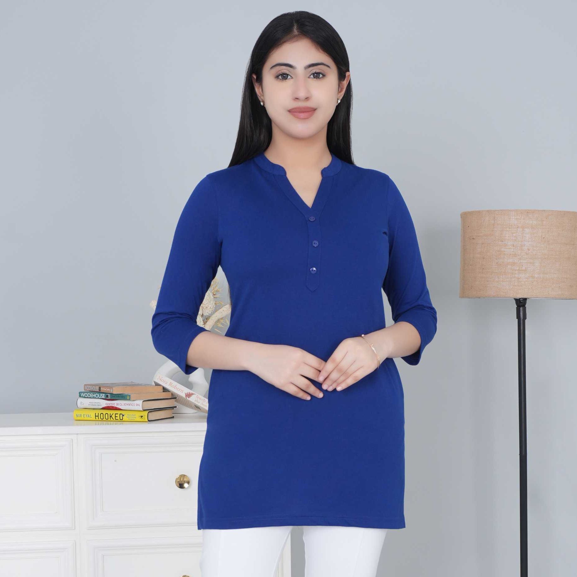 Royal Blue cotton kurti tshirt with pockets - Kurti tshirt